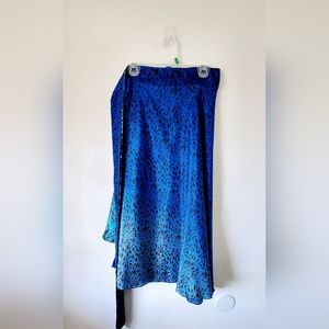 Wrap Skirt with Two Different Fabrics Layered Look Dark Blue and Teal Patterns